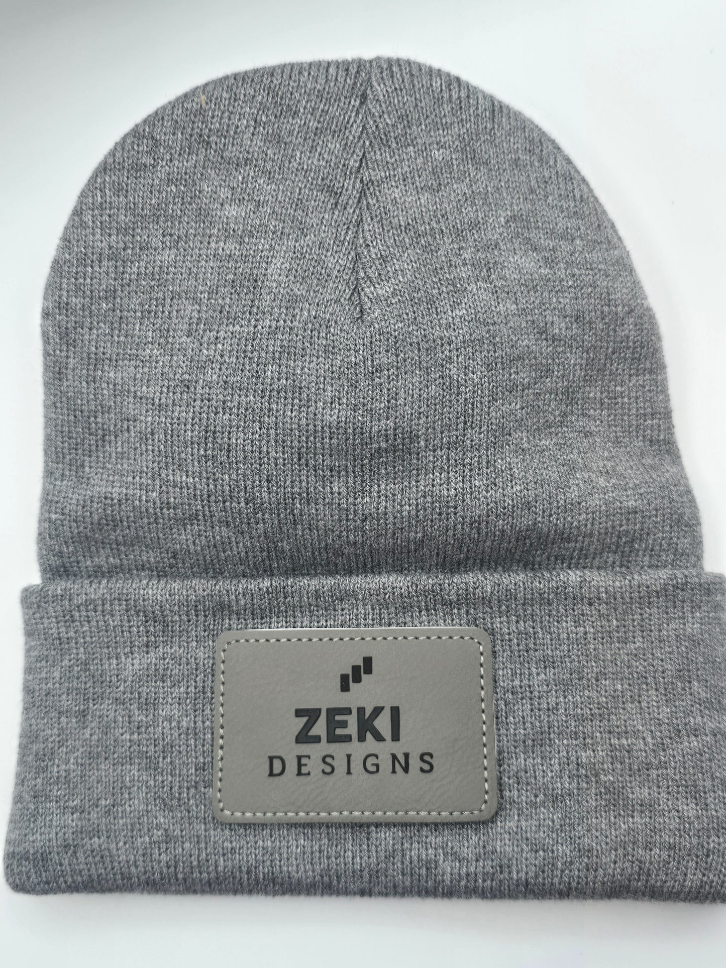 ZEKI Branded Beanie - Grey with Leather Patch
