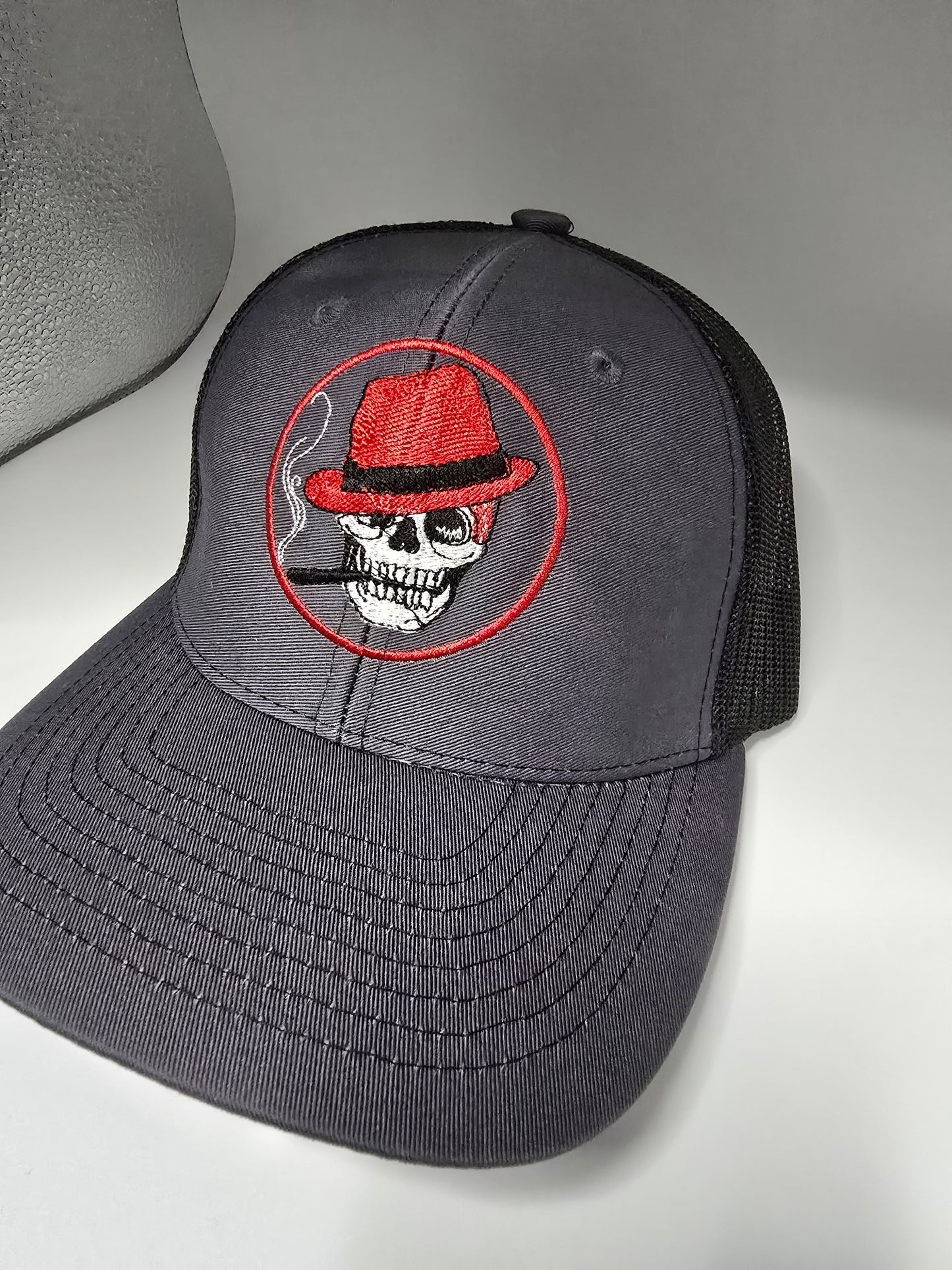 Skull Fedora Cigar Cap - Grey & Black