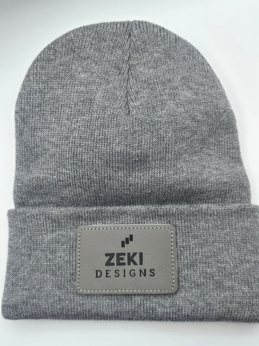 ZEKI Branded Beanie - Grey with Leather Patch