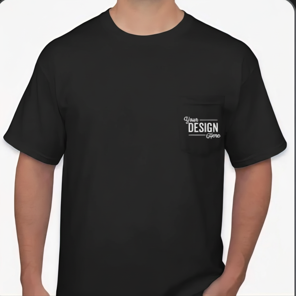 Black Pocket T-Shirt with White Logo