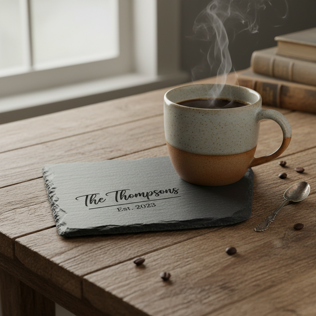 Family name engraved slate coaster
