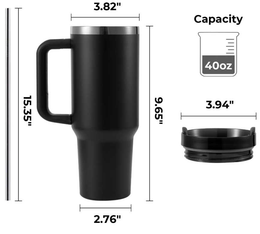 Stainless Steel Tumbler with Removable Handle (40oz)