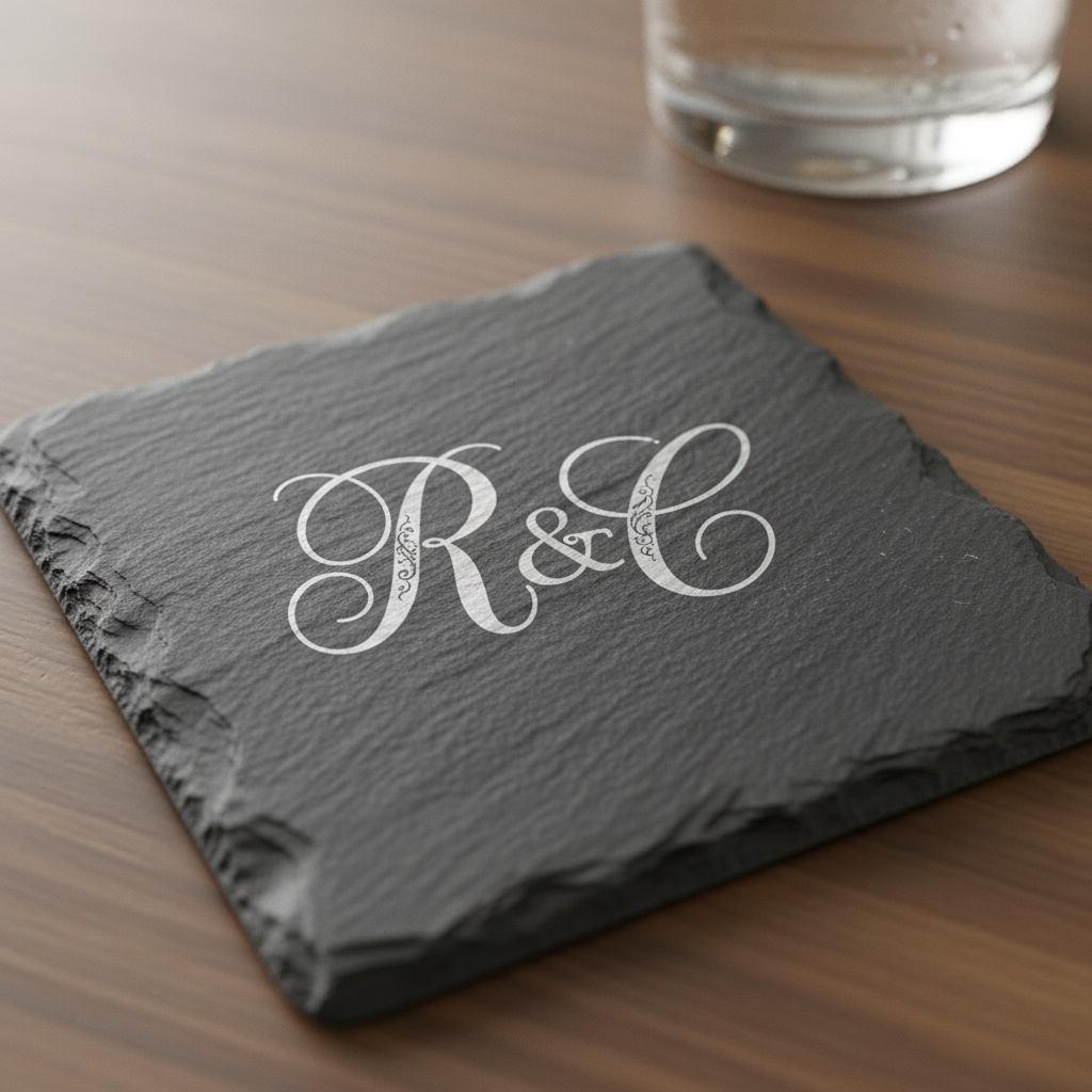 Monogram engraved slate coaster